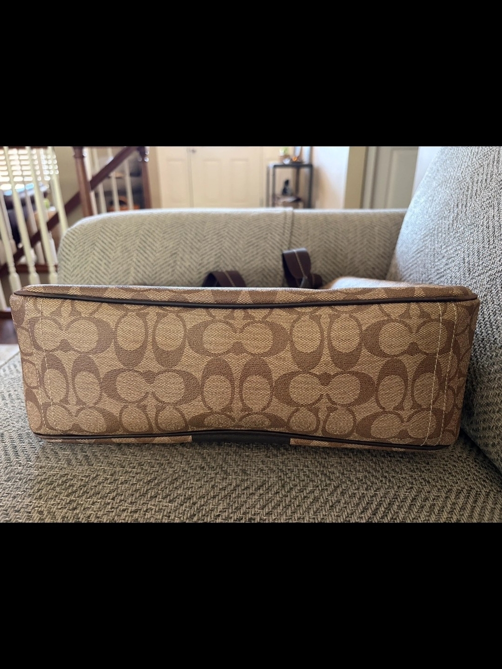 Coach Brown Signature Canvas Tote with Dark Brown Stripe - Picture 6 of 6